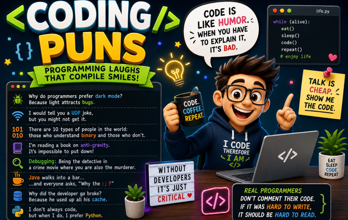 Funny 182 Coding Puns That Will Make You LOL & Debug Your Mood 💻😂2026